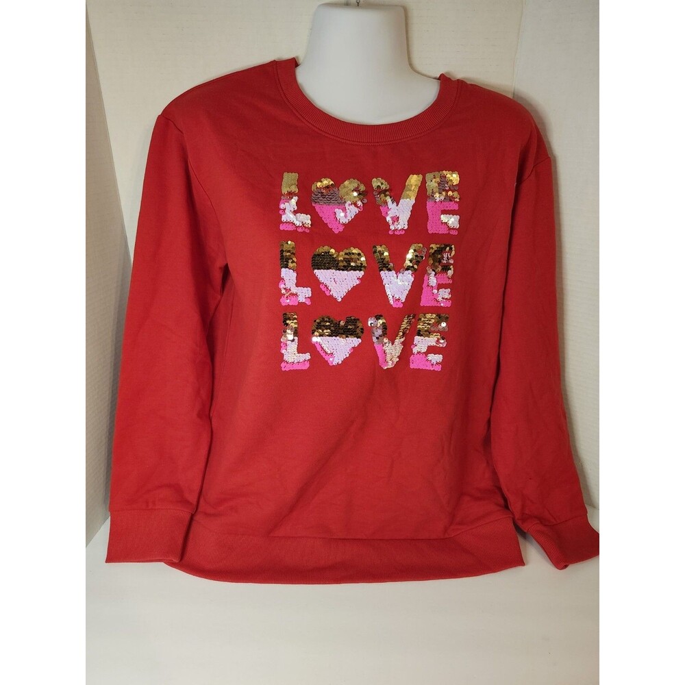 Cat & Jack Sweater Girls XXL 18 Red Logo Love Fleece Long Sleeve Pullover